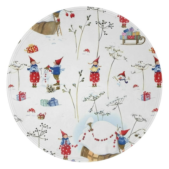 White Christmas Gnome Pattern Round Blanket,Comfortable Soft Flannel Throw Blanket,All Season,Warm Lightweight Blankets for Sofa Bed Couch Living Room Chair 47"x47"