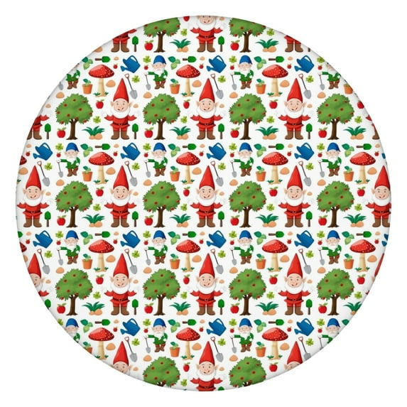White Christmas Gnome Pattern Round Fitted Tablecloth with Elastic Edge,Dining Table Cover Waterproof,Outdoor Round Tablecloth for Camping,Dining,Indoor and Outdoor