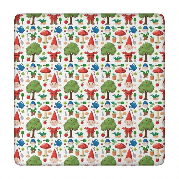 White Christmas Gnome Pattern Square Fitted Tablecloth with Elastic Edge,Square Table Cover,Washable Elastic Table Cover for Home Kitchen Party Decor 34"x34"