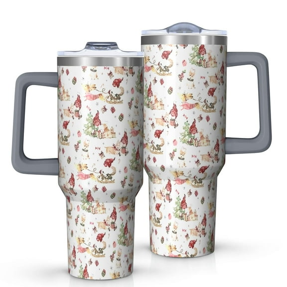 White Christmas Gnome Pattern Tumbler with Handle and Lid,40oz Double Wall Vacuum Insulated Tumbler,Cups Gift for Women and Men