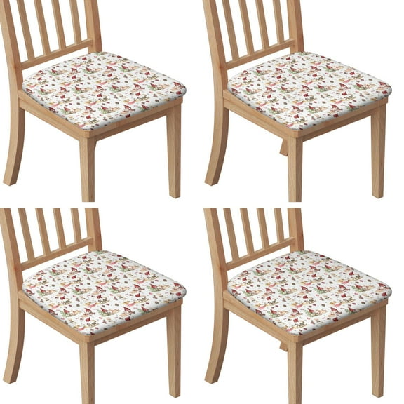 White Christmas Gnome Seat Covers for Dining Room Chairs Set Of 4,Stretch Printed Washable Chair Seat Cover with Elastic Ties and Button,Removable Waterproof Couch Cushion Covers