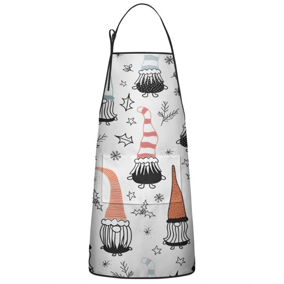 White Christmas Gnome and Snowflake Pattern Apron-Garden Aprons for Women with Pockets-Cotton Linen Waterproof Kitchen Cooking Gardening Aprons Adjustable for Kitchen,Cooking,BBQ and Salon 33"x27"