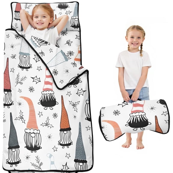 White Christmas Gnome and Snowflake Pattern Toddler Nap Mats for Kids Preschool,51"x22" Sleeping Mat Bag or Kids,Toddler Sleeping Bag,Toddler Nap Mat or Daycare