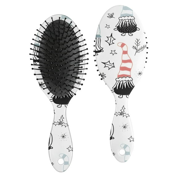 White Christmas Gnome and Snowflake Pattern Hair Brush,Girls Detangling Hair Brush,Glide Through Tangles with Ease for Wet & Dry Hair,8.8"X2.8"