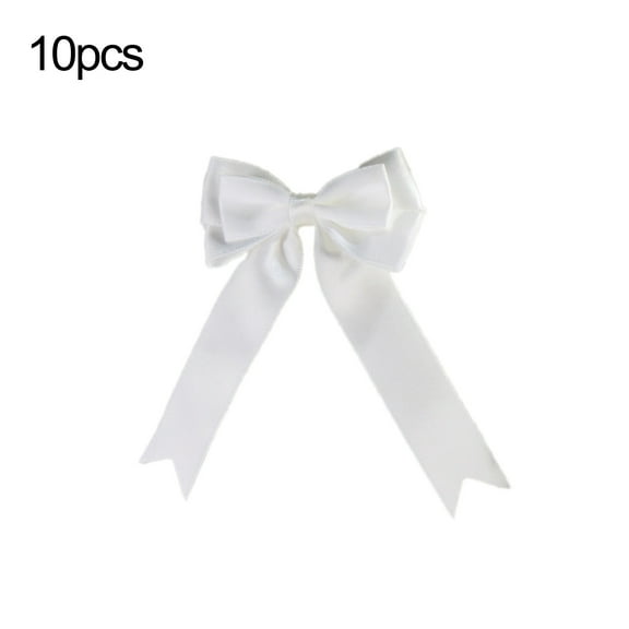 White Christmas Handmade Double Ear Ribbon Bow Polyester Satin Bow For Tree Decoration