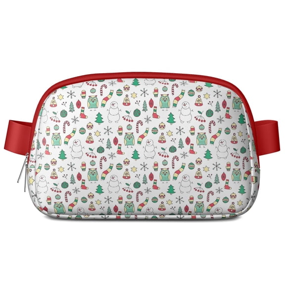 White Christmas Icon Pattern Cute Fanny Packs for Women,Travel Waterproof Crossbody Fanny Bags Waist Purse for Women Anti Theft Adjustable Strap for Running Travel Cycling