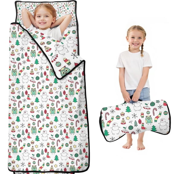 White Christmas Icon Pattern Toddler Nap Mats for Kids Preschool,60"x20" Sleeping Mat Bag or Kids,Toddler Sleeping Bag,Toddler Nap Mat or Daycare