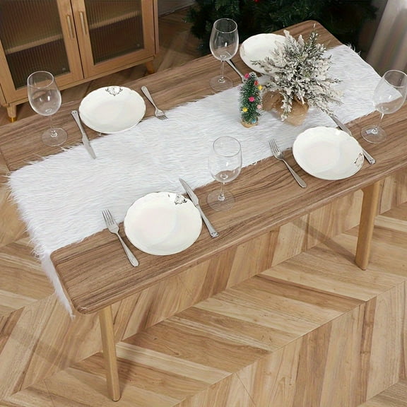 White Christmas Long Table Runner - Winter Holiday Decor for Dining Table & Wedding Party, Soft Durable Fabric, Elegant White Design, Perfect for Home Tabletop & Event Decor, 70.86*14.17in