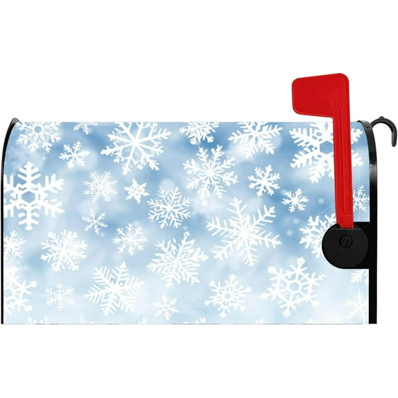 White Christmas Mailbox Cover Fallen Snowflake Winter Holiday Decorative Magnetic Mailbox Covers Standard Size 18x21 Inch Merry Christmas Mail Box Wraps Post Letter Cover for Garden Home