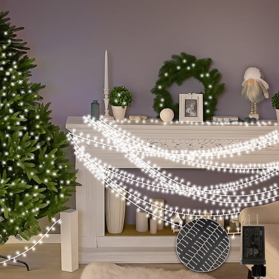 White Christmas Mini LightsOutdoor Cluster Light750 LED Firecrackers String, 8 Modes Timer Remote Waterproof Plug in Twinkle Fairy for Tree Garland Window Party