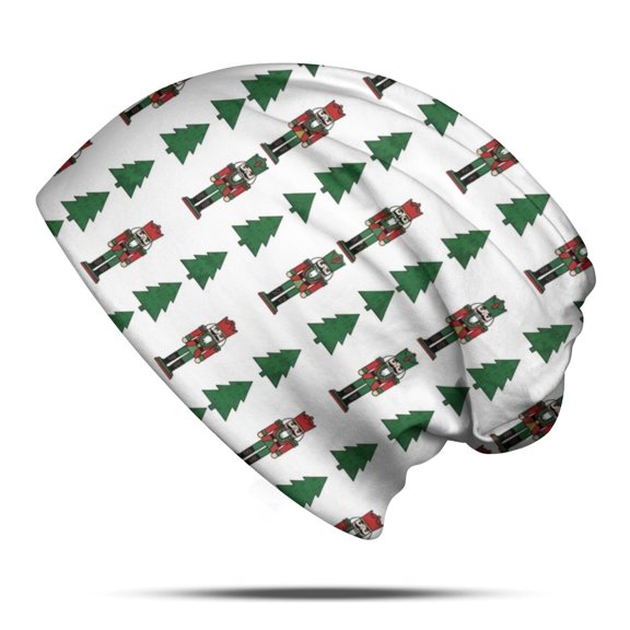 White Christmas Nutcracker Pattern Slouchy Beanie Hat, Sleep Head Covering with Stretchy Fabric & Soft Texture, Heat Retaining Gifts for Birthday Christmas Thanksgiving