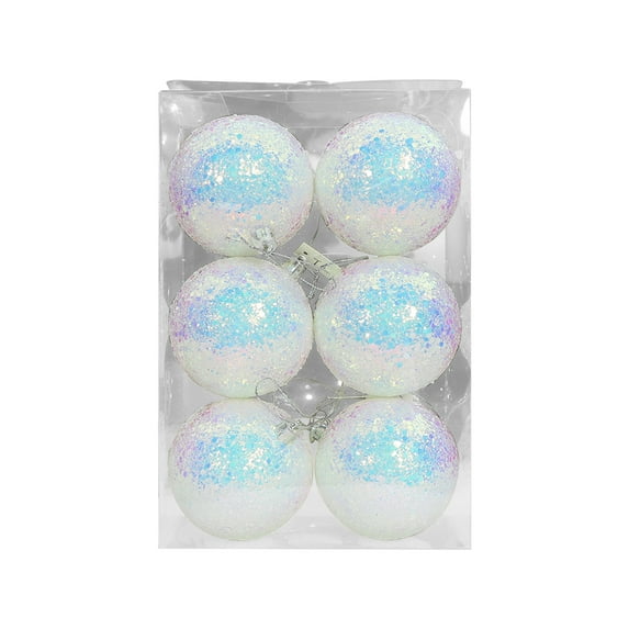 White Christmas Ornament Set 6 Pieces Sparkling Balls 2.4 Inches White Color For Tree Wreath Garland Decor