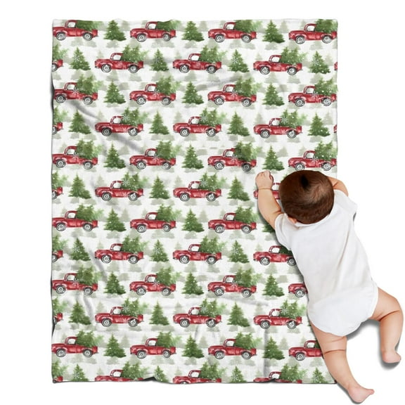 White Christmas Red Truck and Tree Pattern Blanket,Comfortable Soft Flannel Throw Blanket,All Season,Warm Lightweight Blankets for Sofa Bed Couch Living Room Chair,30"x40"