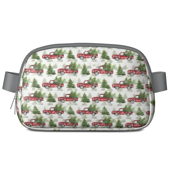 White Christmas Red Truck and Tree Pattern Cute Fanny Packs for Women,Travel Waterproof Crossbody Fanny Bags Waist Purse for Women Anti Theft Adjustable Strap for Running Travel Cycling