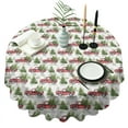 thumbnail image 1 of White Christmas Red Truck and Tree Pattern Round Tablecloth 60"x60",Wrinkle Wipeable Table Cloth for Kitchen Dining Room Picnic Patio Party, 1 of 6
