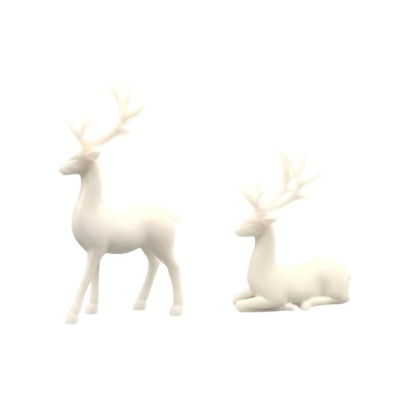 White Christmas Reindeer Figurine Set, Standing Lying Deer Tabletop Statues, Matte White Reindeer Holiday Decor, Plastic Deer Ornament, Xmas Table Centerpiece Decor, Reindeer Sculpture for Mantel