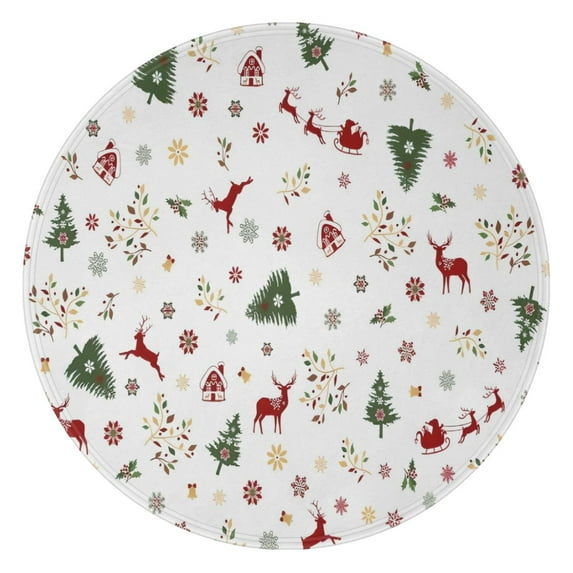 White Christmas Reindeer Pattern Round Blanket,Comfortable Soft Flannel Throw Blanket,All Season,Warm Lightweight Blankets for Sofa Bed Couch Living Room Chair 47"x47"