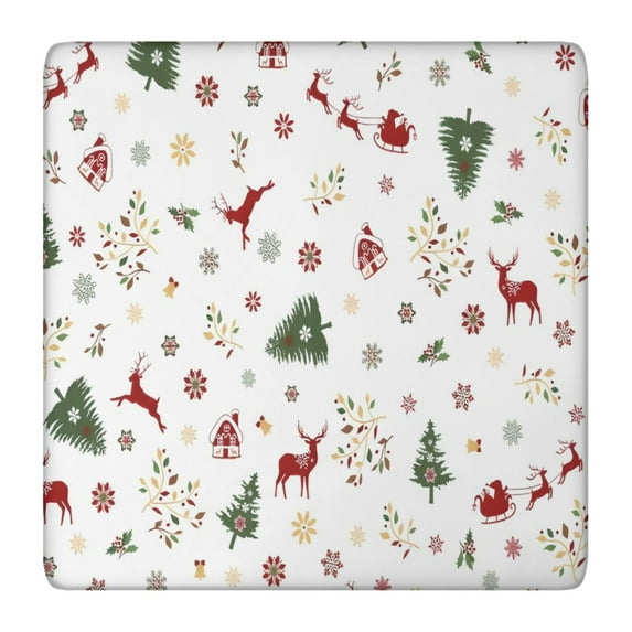 White Christmas Reindeer Pattern Square Fitted Tablecloth with Elastic Edge,Square Table Cover,Washable Elastic Table Cover for Home Kitchen Party Decor 36"x36"