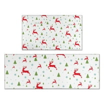 White Christmas Reindeer and Tree Pattern Kitchen Rugs Sets Of 2,Anti Fatigue Kitchen Mat Rugs Non Slip Washable,Decorative Kitchen Floor Mats for Kitchen,Sink,Laundry,17"x30" 17"x47"