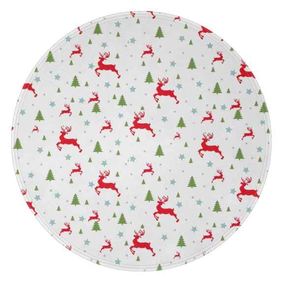 White Christmas Reindeer and Tree Pattern Round Blanket,Comfortable Soft Flannel Throw Blanket,All Season,Warm Lightweight Blankets for Sofa Bed Couch Living Room Chair 47"x47"