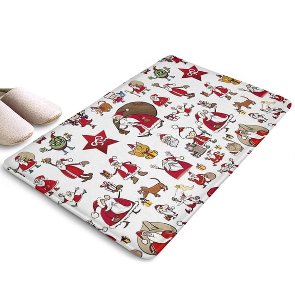 White Christmas Santa and Character Flannel Non Slip Door Rugs,Washable Door Mats Indoor,Decorative Door Mats,Dirt-Resistant and Absorbent Doormat for Entrance,Bedroom,Kitchen,Bathroom,23.5"x16"