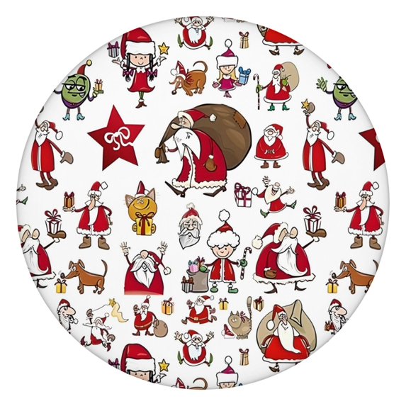 White Christmas Santa and Character Pattern Round Fitted Tablecloth with Elastic Edge,Dining Table Cover Waterproof,Outdoor Round Tablecloth for Camping,Dining,Indoor and Outdoor