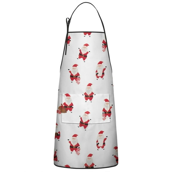 White Christmas Santa Pattern Apron-Garden Aprons for Women with Pockets-Cotton Linen Waterproof Kitchen Cooking Gardening Aprons Adjustable for Kitchen,Cooking,BBQ and Salon 33"x27"