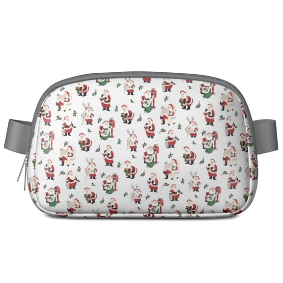 White Christmas Santa Pattern Cute Fanny Packs for Women,Travel Waterproof Crossbody Fanny Bags Waist Purse for Women Anti Theft Adjustable Strap for Running Travel Cycling