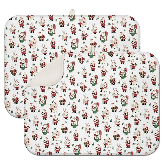 White Christmas Santa Pattern Dish Drying Mat for Kitchen 1 Pack, Ultra Absorbent Microfiber Dishes Drainer Mats,18x24in(46x61cm)