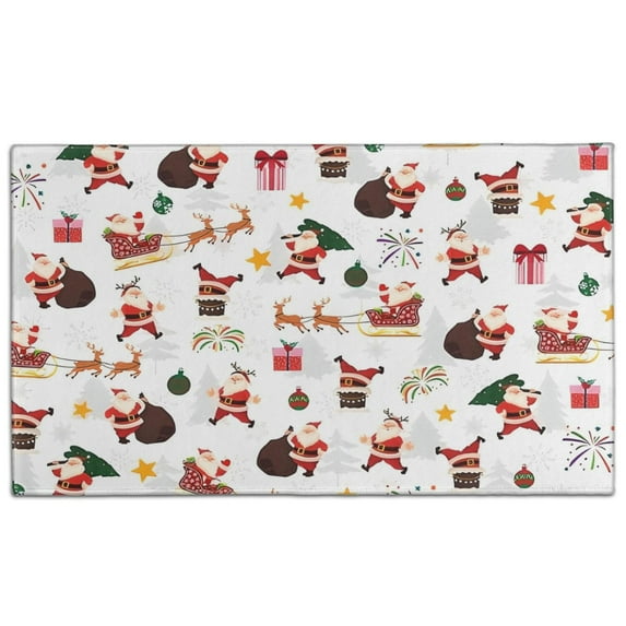 White Christmas Santa Pattern Door Rugs,Washable Non Slip Door Mats Indoor,Decorative Door Mats,Entry Mat Indoor for Entrance,Bedroom,Kitchen,Bathroom,17"x30"