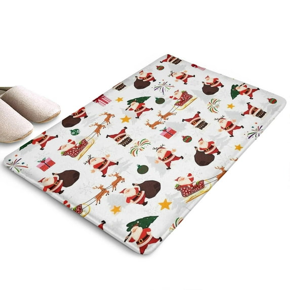 White Christmas Santa Pattern Flannel Non Slip Door Rugs,Washable Door Mats Indoor,Decorative Door Mats,Dirt-Resistant and Absorbent Doormat for Entrance,Bedroom,Kitchen,Bathroom,31.5x17in(80x43cm)