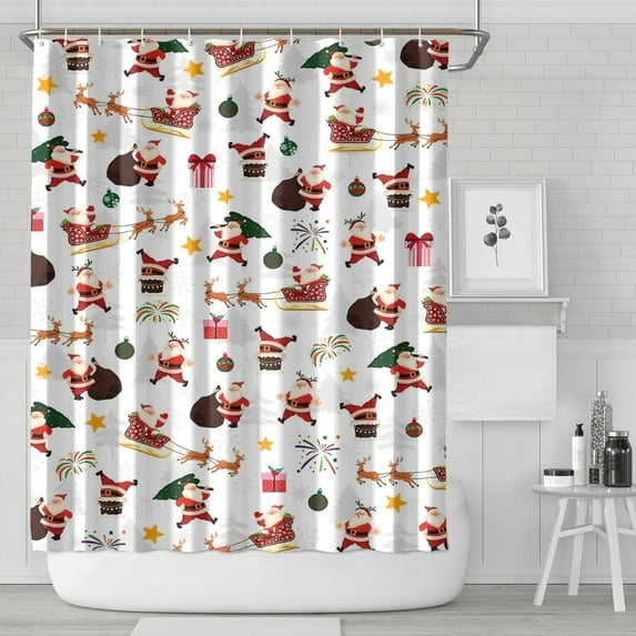 White Christmas Santa Pattern Shower Curtain 72"x84" ,Bathroom Decorative Shower Curtains Set with 12 Hooks,Modern Waterproof Washable Shower Curtain