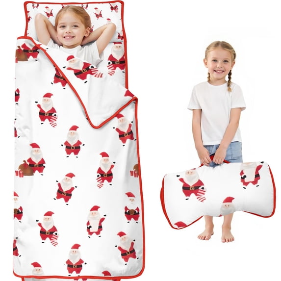White Christmas Santa Pattern Toddler Nap Mats for Kids Preschool,60"x20" Sleeping Mat Bag or Kids,Toddler Sleeping Bag,Toddler Nap Mat or Daycare