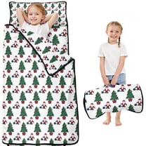 White Christmas Santa and Tree Pattern Toddler Nap Mats for Kids Preschool,50"x20" Sleeping Mat Bag or Kids,Toddler Sleeping Bag,Toddler Nap Mat or Daycare
