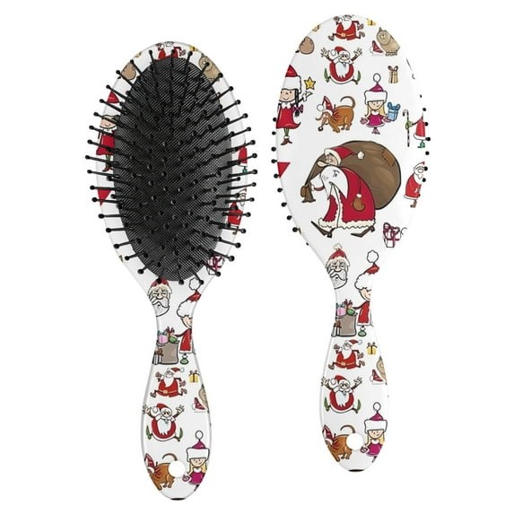 White Christmas Santa and Character Pattern Hair Brush,Girls Detangling Hair Brush,Glide Through Tangles with Ease for Wet & Dry Hair,8.8"X2.8"