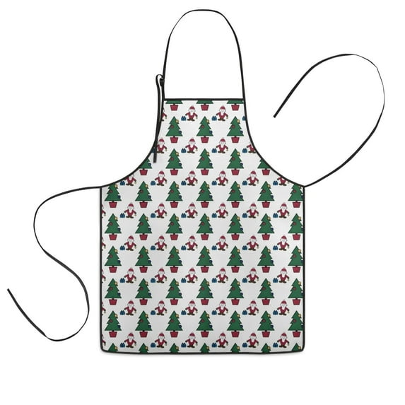 White Christmas Santa and Tree Pattern Kids Aprons for Girls and Boys,Adjustable Neck Strap Toddler Aprons for Kids Cooking Baking