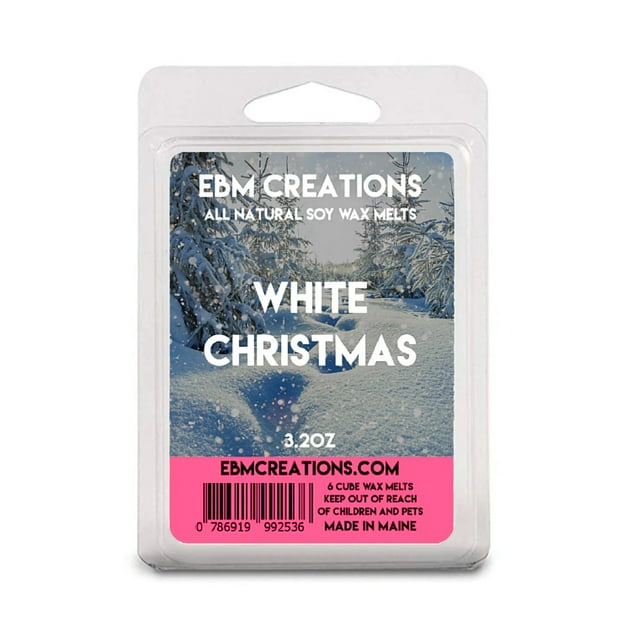 White Christmas Scented Soy Wax Melts, EBM Creations, 6 Cube 3.2oz Clamshell Highly Scented!