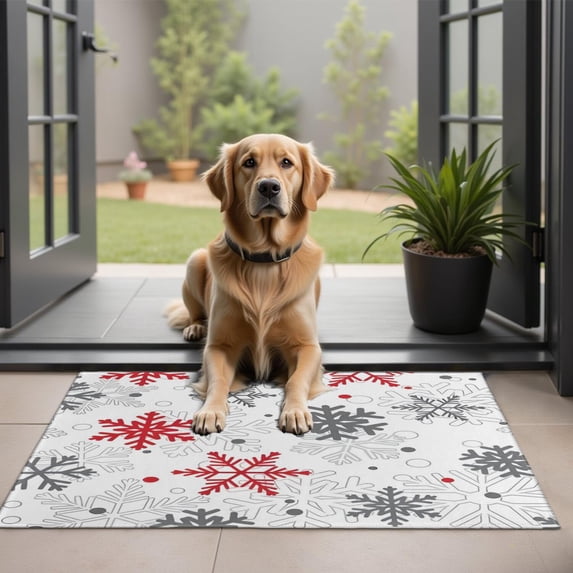 White Christmas Snowflake Pattern Door Rugs,Washable Non Slip Door Mats Indoor,Decorative Door Mats,Entry Mat Indoor for Entrance,Bedroom,Kitchen,Bathroom,20"x32"