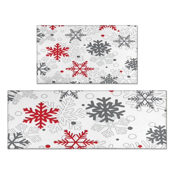 White Christmas Snowflake Pattern Kitchen Rugs Sets Of 2,Anti Fatigue Kitchen Mat Rugs Non Slip Washable,Decorative Kitchen Floor Mats for Kitchen,Sink,Laundry,17"x30"+17"x47"