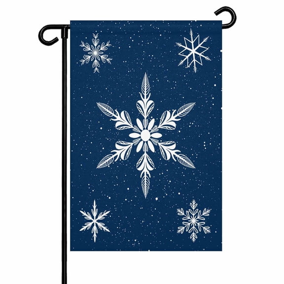 White Christmas Snowflakes Garden Flags for Outside Winter Holidays Navy Blue Double Sided Yard Flags Outdoor House Decoration, Small 12X18 Inch,