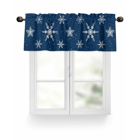 White Christmas Snowflakes Kitchen Valances for Windows Winter Holidays Navy Blue Valance Curtains&nbsp; for Kitchen /Living Room/Bedroom/ Bathroom Decor, 42"x12 " ,Rod Pocket 1 Panel,