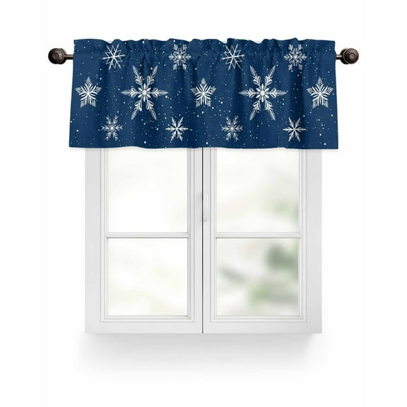 White Christmas Snowflakes Kitchen Valances for Windows Winter Holidays Navy Blue Valance Curtains&nbsp; for Kitchen /Living Room/Bedroom/ Bathroom Decor, 54"x18 " ,Rod Pocket 1 Panel,