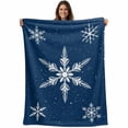 thumbnail image 1 of White Christmas Snowflakes Throw Blankets, Winter Holidays Navy Blue Soft Fleece Blanket Decorative for Home Sofa Couch Chair Living Bedroom, 50x60 inches,, 1 of 8