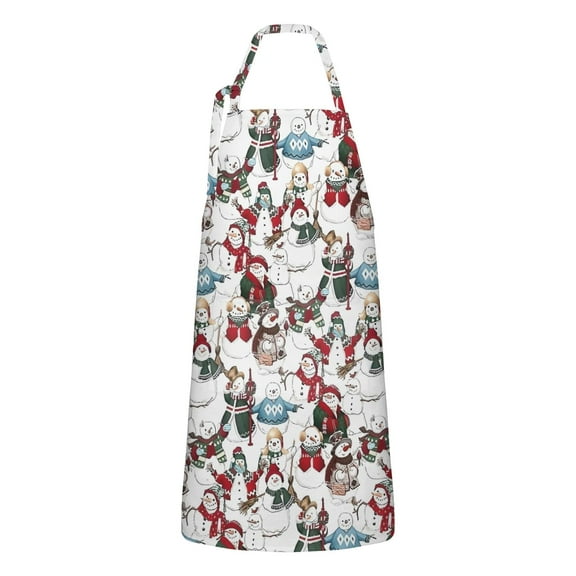 White Christmas Snowman Apron-Garden Aprons for Women with Pockets-Cotton Linen Waterproof Kitchen Cooking Gardening Aprons Adjustable for Kitchen,Cooking,BBQ and Salon 32"x27"