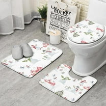 White Christmas Snowman Pattern Bathroom Rugs Sets 3 Piece,Toilet Cover Set,Absorbent Non Slip Bathroom Mats Sets with U-Shaped Contour Rug Toilet Rug Set