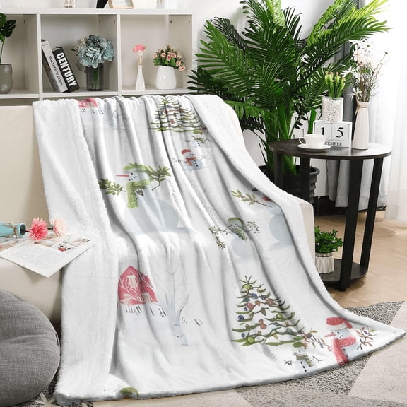 White Christmas Snowman Pattern Blanket,Comfortable Soft Flannel Throw Blanket,All Season,Warm Lightweight Blankets for Sofa Bed Couch Living Room Chair,50"x60"