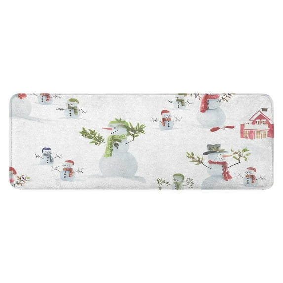 White Christmas Snowman Pattern Kitchen Rug Mat,Kitchen Runner Rugs Non Skid Washable,Decorative Kitchen Floor Mats for Kitchen,Sink,Laundry,17"x47.2"