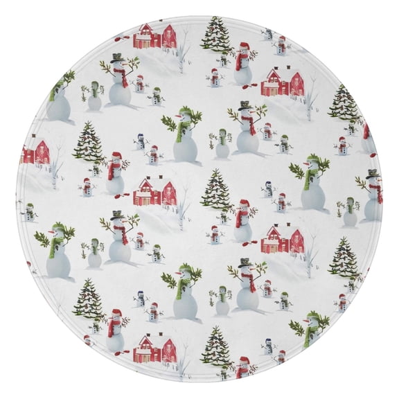 White Christmas Snowman Pattern Round Blanket,Comfortable Soft Flannel Throw Blanket,All Season,Warm Lightweight Blankets for Sofa Bed Couch Living Room Chair 47"x47"
