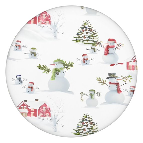 White Christmas Snowman Pattern Round Fitted Tablecloth with Elastic Edge,Dining Table Cover Waterproof,Outdoor Round Tablecloth for Camping,Dining,Indoor and Outdoor
