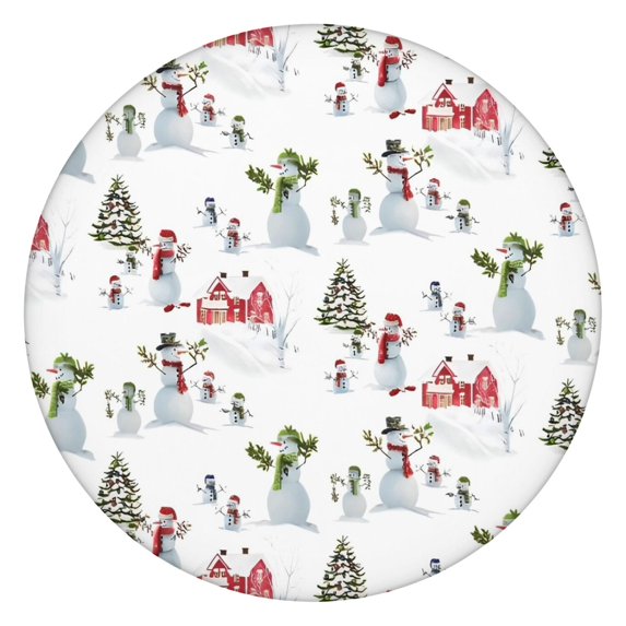 White Christmas Snowman Pattern Round Fitted Tablecloth with Elastic Edge,Dining Table Cover Waterproof,Outdoor Round Tablecloth for Camping,Dining,Indoor and Outdoor
